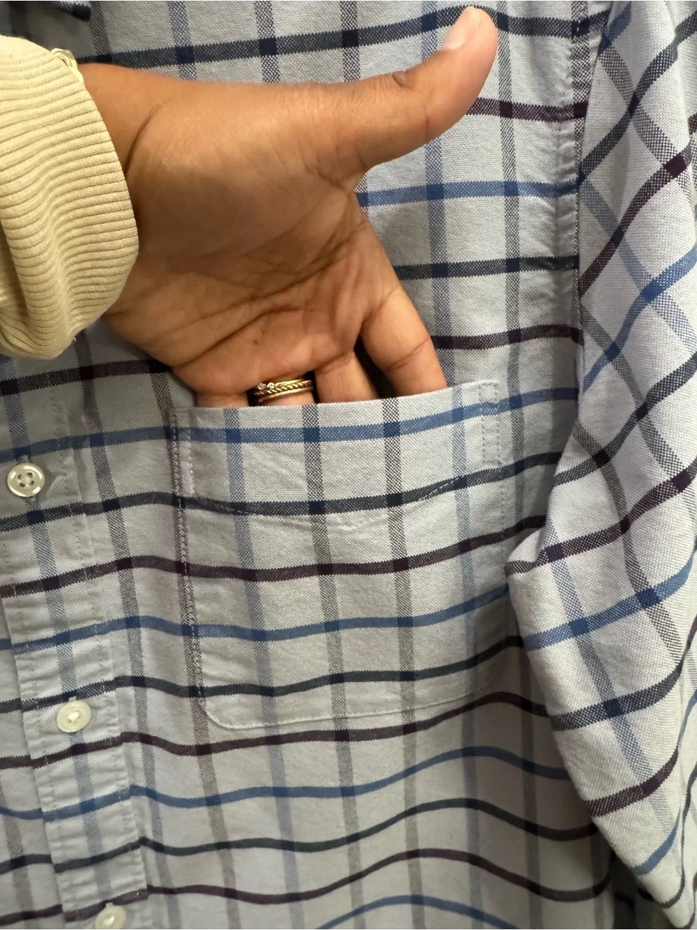 J Crew Classic Oxford Shirt -Mens Small Slim -Blue Gray Plaid Flex Button Down